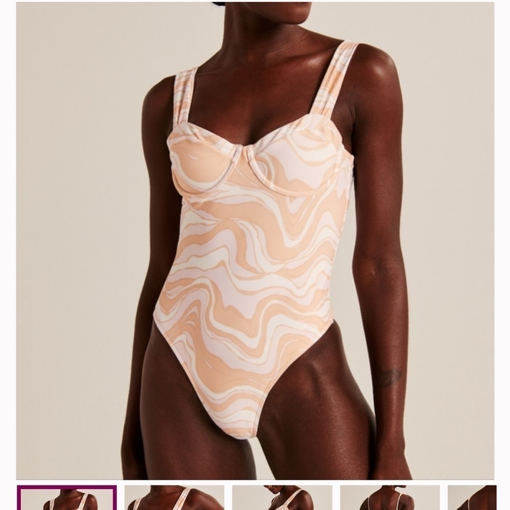 Abercrombie & Fitch Peach Swirl Pleated Strap Underwire One Piece Swimsuit - Picture 5 of 11